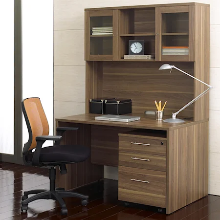 Desk With Hutch and Mobile File Cabinet Pedestal